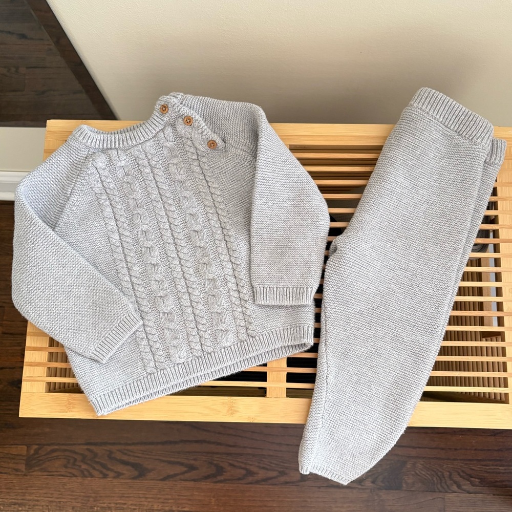 Little Planet Organic Cotton Cable Knit Sweater Pant Set 18m EUC
